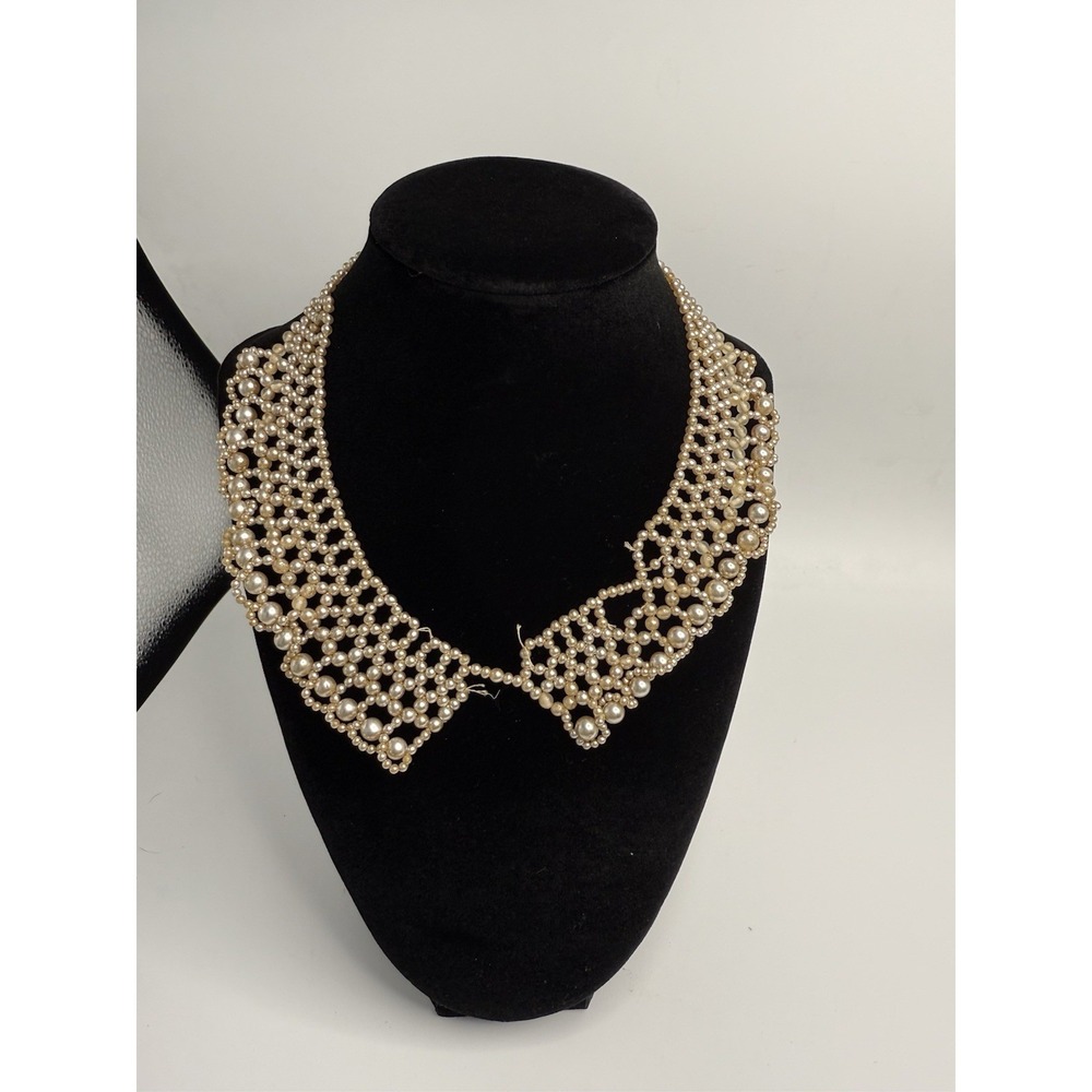 Vintage Japan Necklace Bib Collar Multistrand Simulated Pearl Dangles 14 Inch